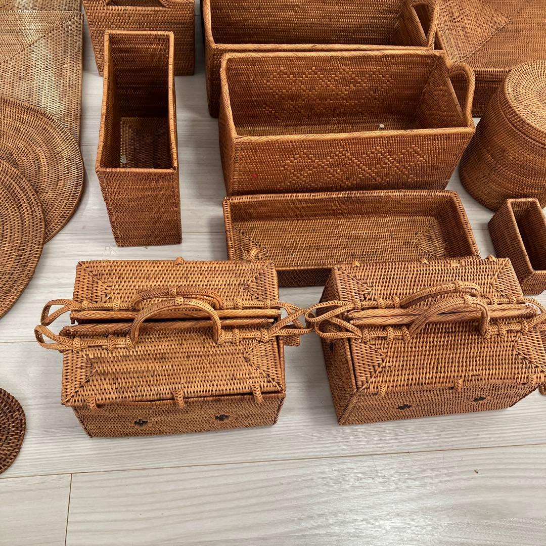 天然素材 バリ島アタ製品　バスケット　カゴ　ランチョンマット他　全25点セット