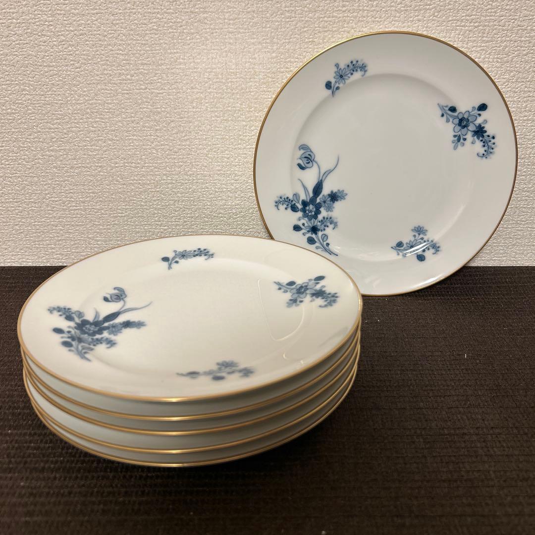 大倉陶園　ブルーフラワー　ハンドデコレーテッド　　デザートプレート　19.5cm