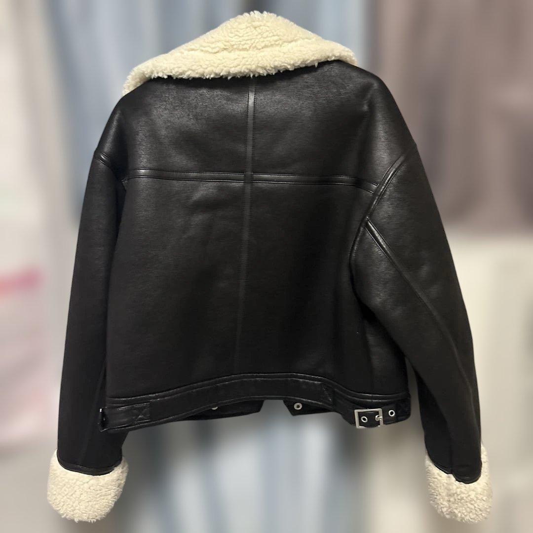 GYDA ブラックレザー ボア襟 ライダースジャケット