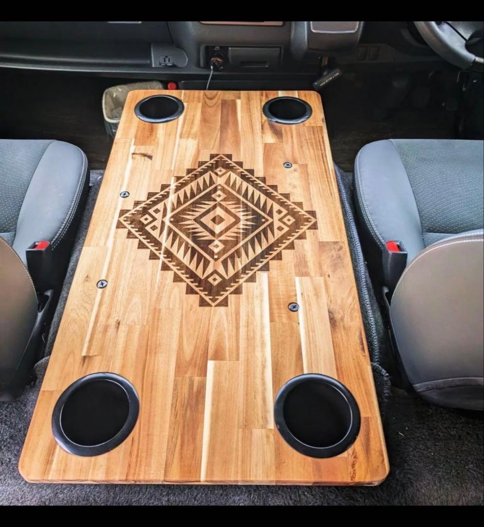 ハイエースワイド専用センターコンソール　オルテガ柄　ネイティブ柄　車中泊　木製