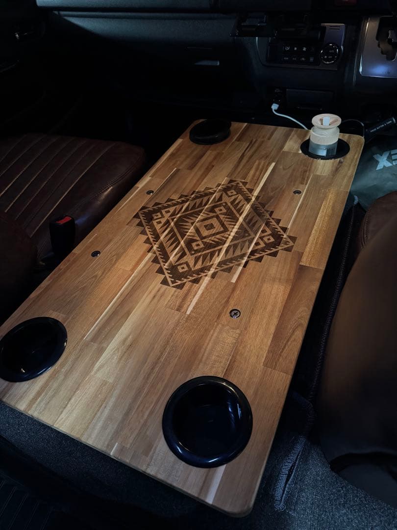 ハイエースワイド専用センターコンソール　オルテガ柄　ネイティブ柄　車中泊　木製
