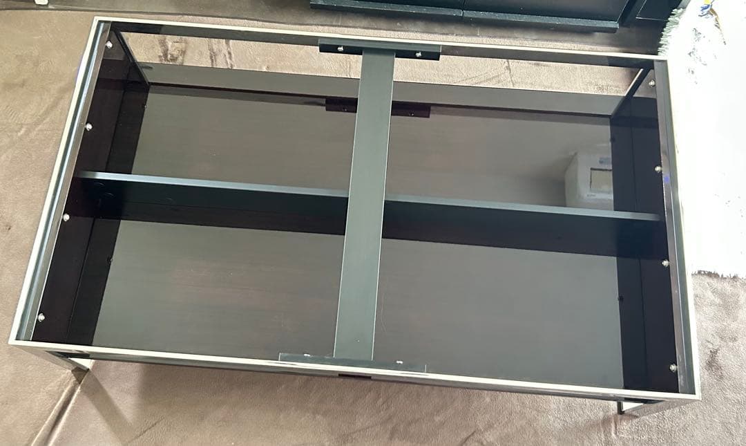 e.mhk1950さま専用 送料込み 黒ガラスのローテーブル センター 収納付き