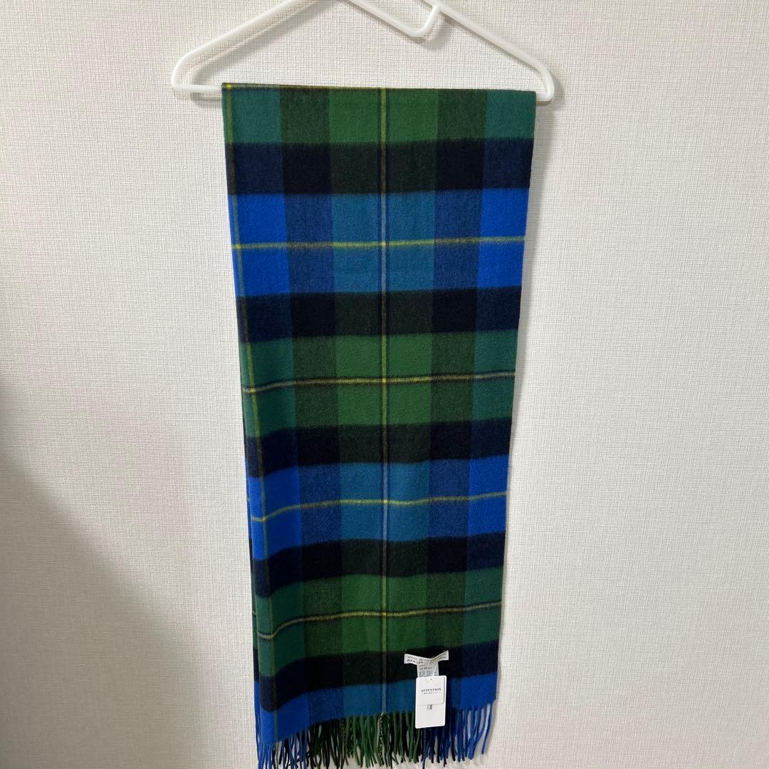 ジャーナルスタンダードレリュームウールカシミヤストール　ブルー　グリーンチェック