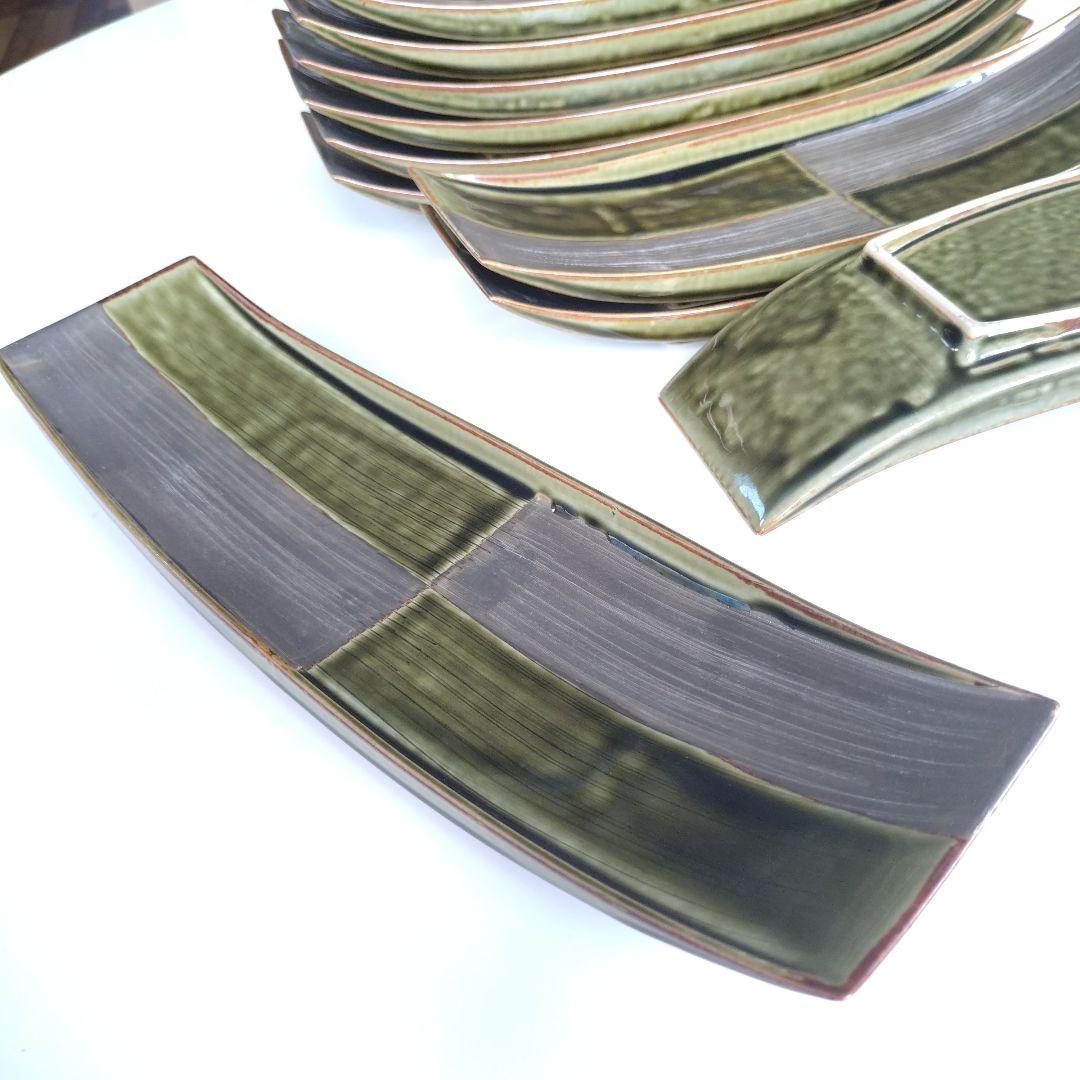 有田焼　緑とグレーの長方形皿 10枚セット