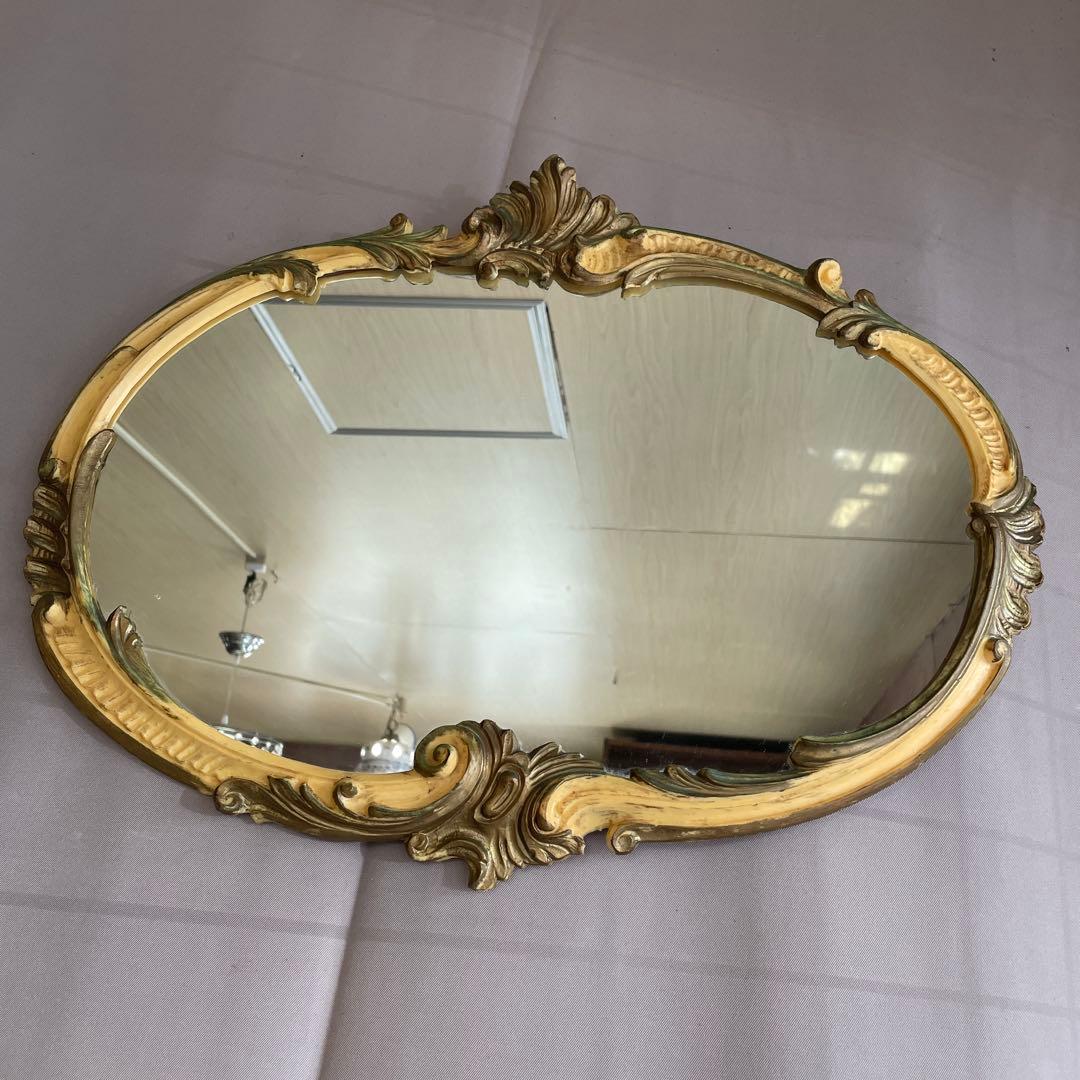 イタリア製・アンティーク・壁掛けミラー，オーバルミラー