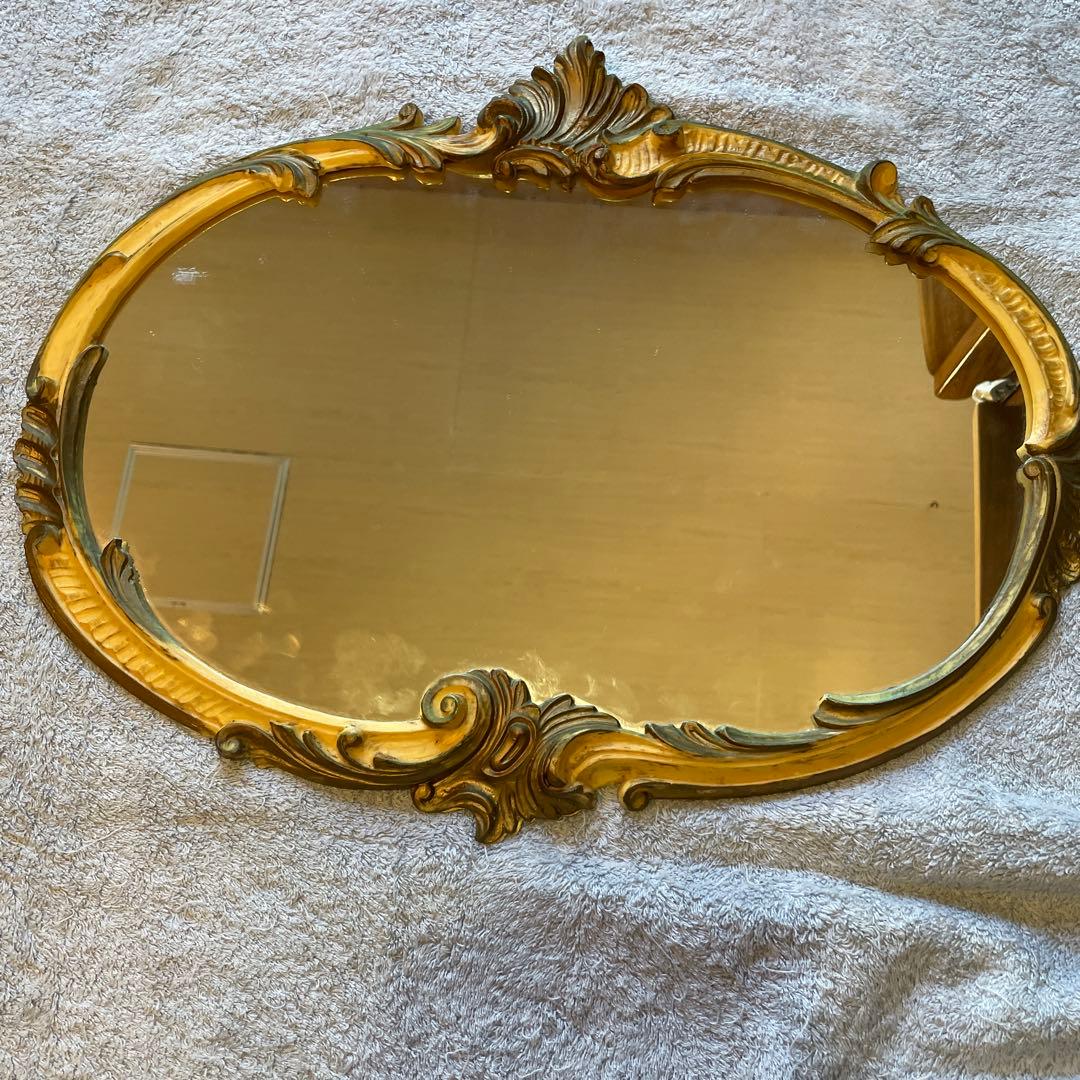 イタリア製・アンティーク・壁掛けミラー，オーバルミラー