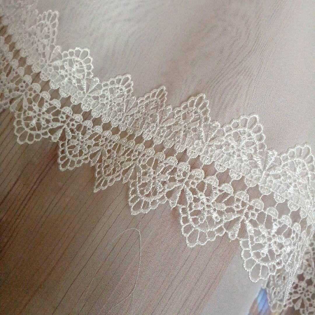 カフェカーテン【Ajun様オーダー品　オーガンジー&ボイルレース2枚重トリム】