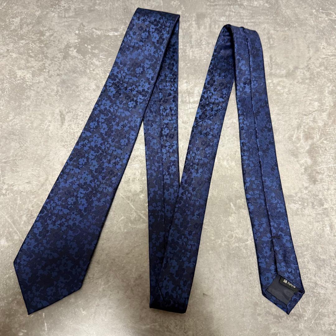 【✨極美品✨】Paul Smith ポールスミス ネクタイ 花柄 ネイビー 光沢