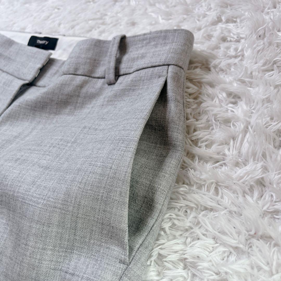 【美品】セオリー ノーカラーパンツスーツセットアップ ライトグレー M 現行タグ