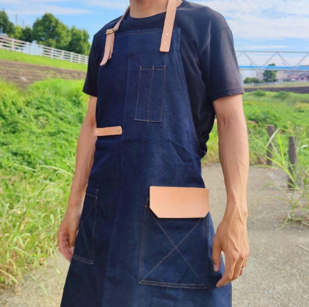 本革レザーとデニムのこだわりワークエプロン 栃木レザーとデニムで経年変化を楽しむ