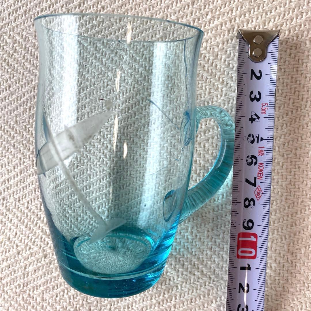 骨董 水色 ガラスカップ 零戦 戦闘機 切子細工 日本 レア ヒビあり