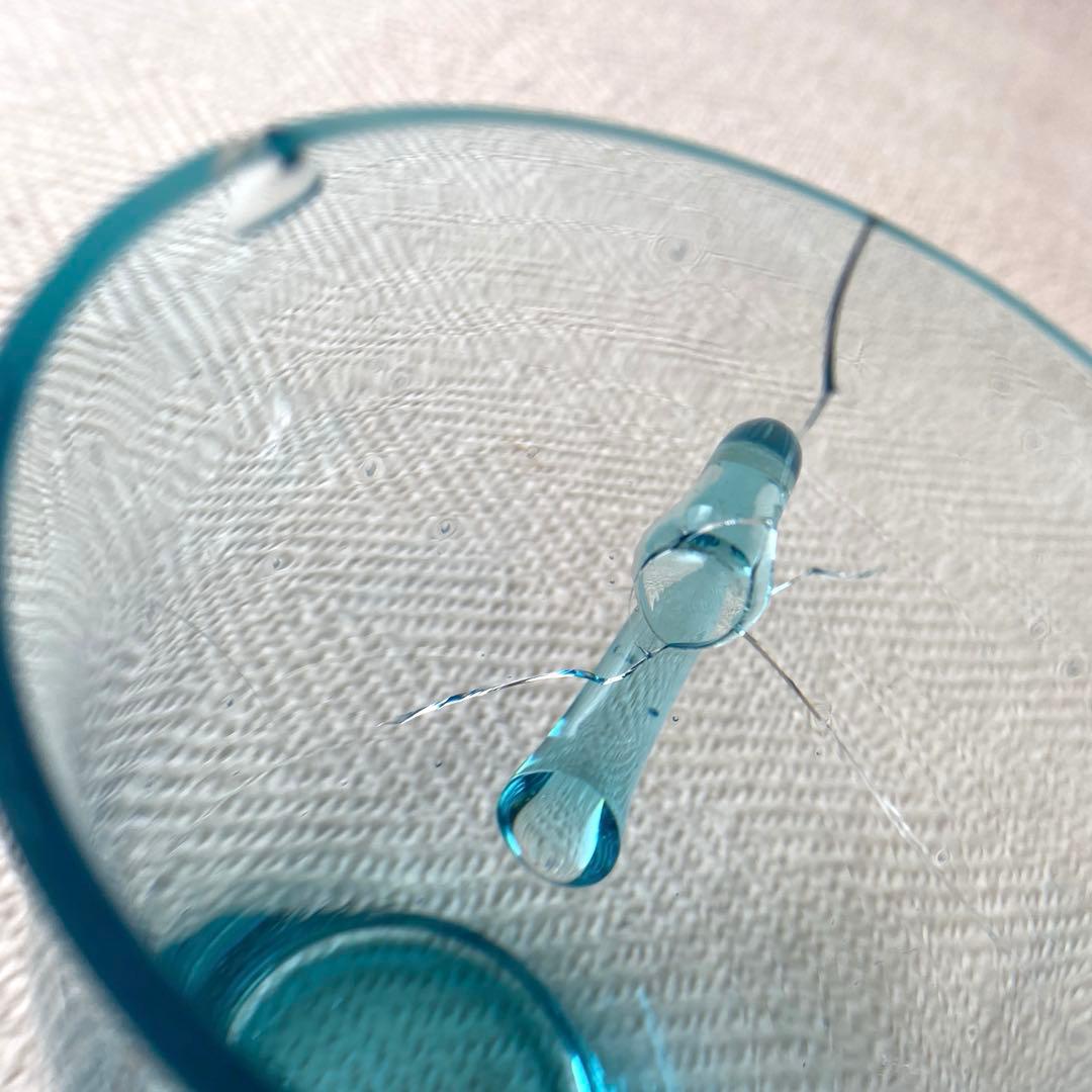 骨董 水色 ガラスカップ 零戦 戦闘機 切子細工 日本 レア ヒビあり