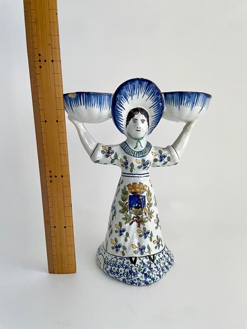 フランス アンティーク 陶器製 女性像 ボウル付き