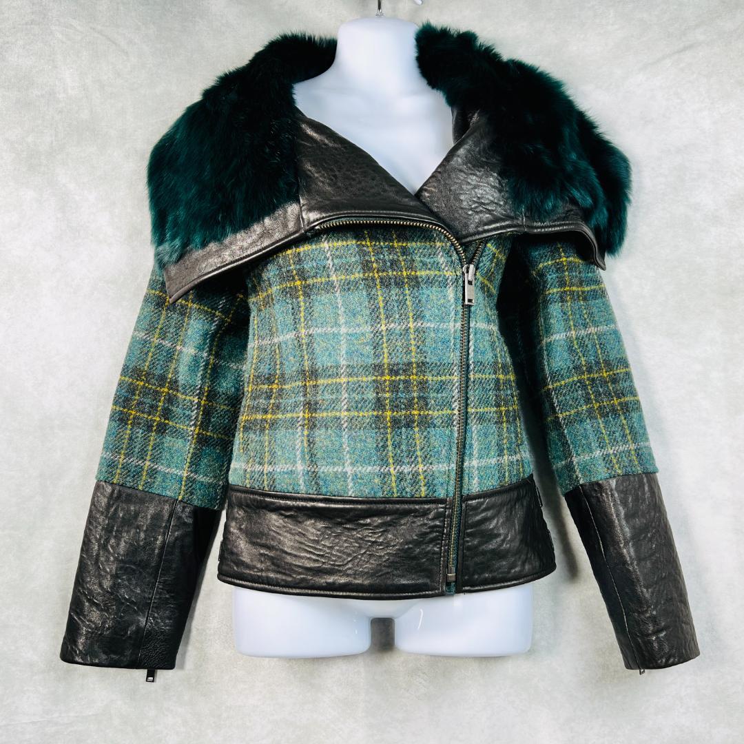【ハリスツイード×バナナパブリック】ライダースジャケット　リアルファー　ラム革