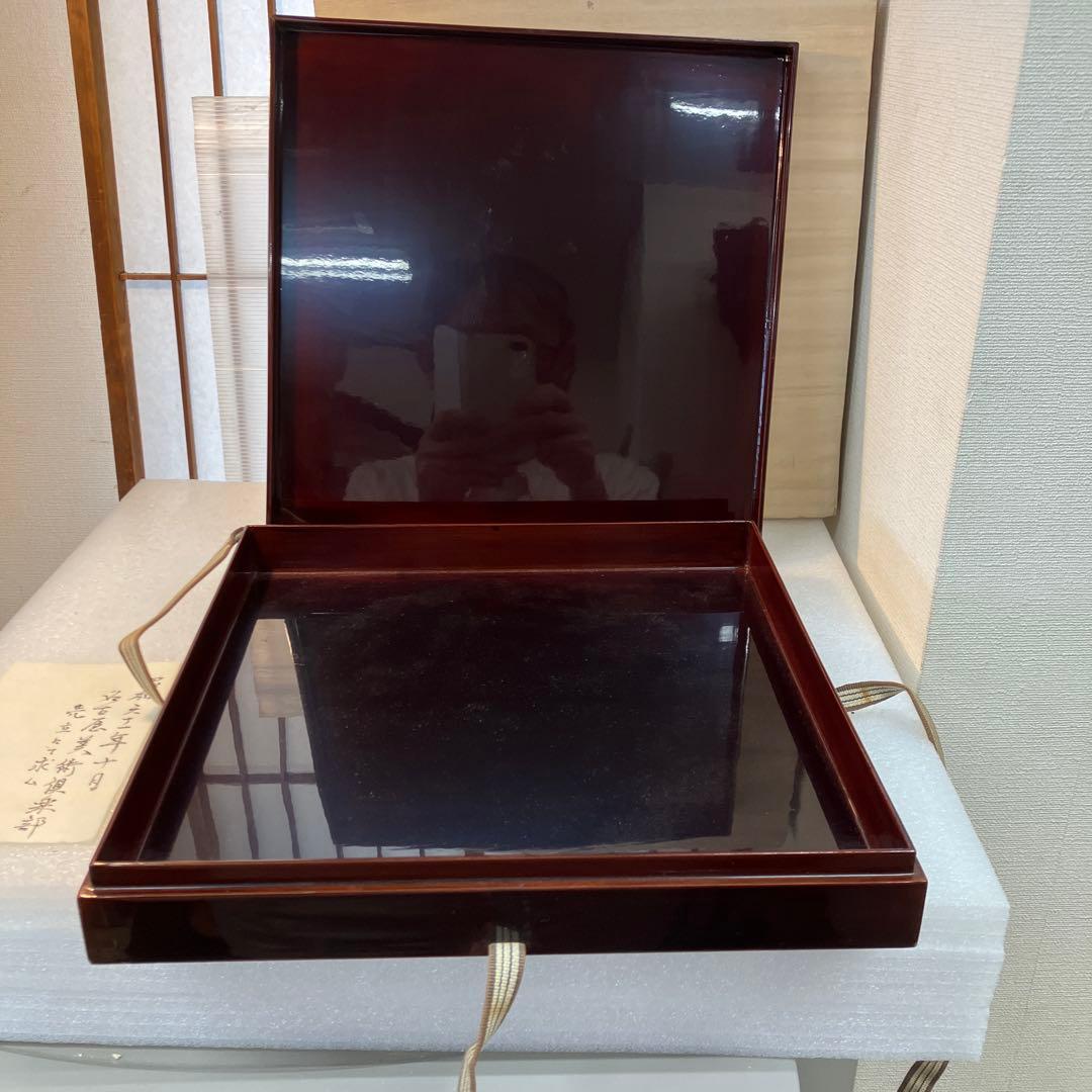 茶道具　盆　漆器　黒塗　盆　漆塗り共箱　N6KOB
