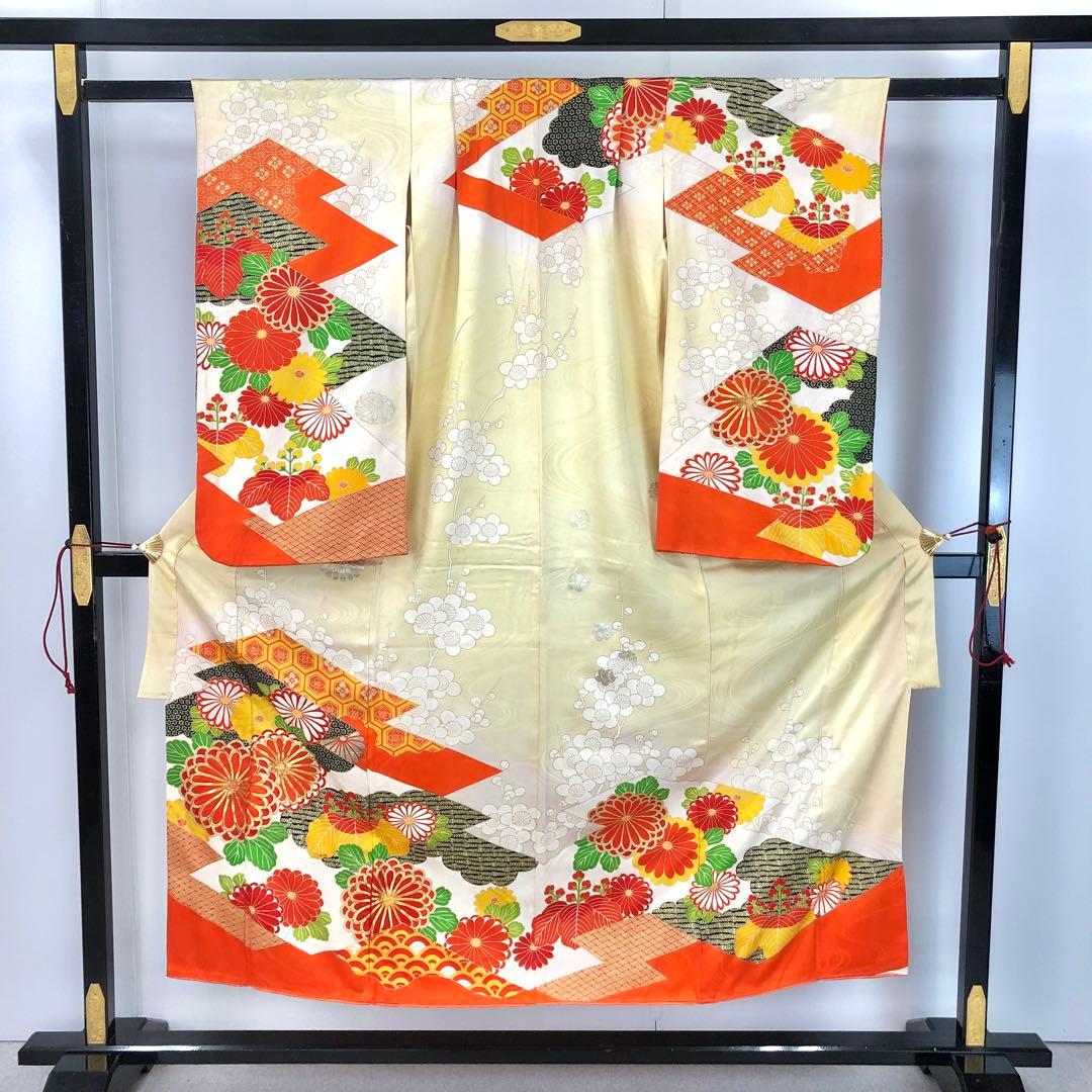 子供着物 七五三 十三詣り 花草模様 流水 暈し 金駒刺繍 金彩 CK-7386