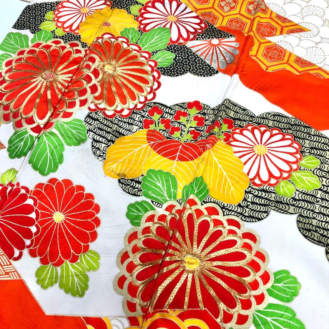 子供着物 七五三 十三詣り 花草模様 流水 暈し 金駒刺繍 金彩 CK-7386