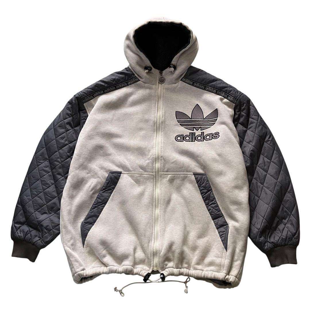 希少 90's 日本製 オールドアディダス 刺繍ロゴ インナーボアパーカー XL
