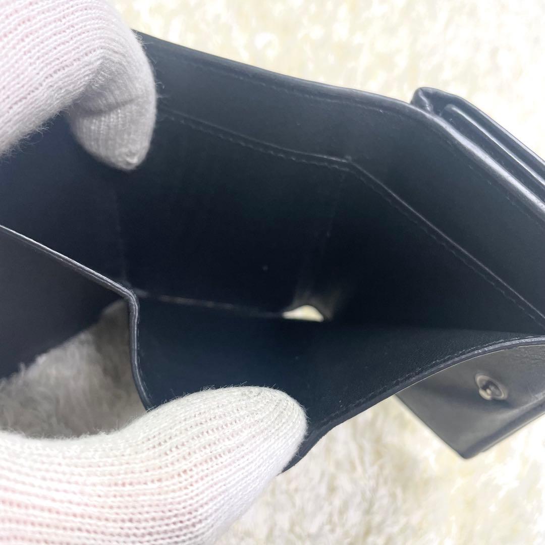 美品 保存袋付き バレンシアガ 三つ折り財布 コンパクト ロゴ型押し ブラック