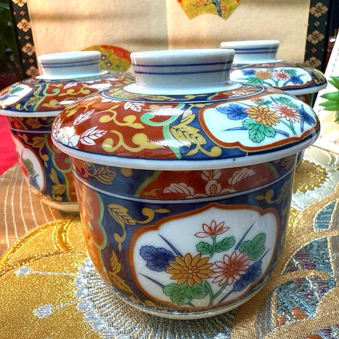 たち吉赤絵　菱型中鉢　角皿　茶碗蒸し　高台クリスタル　加賀金箔　No.3-32