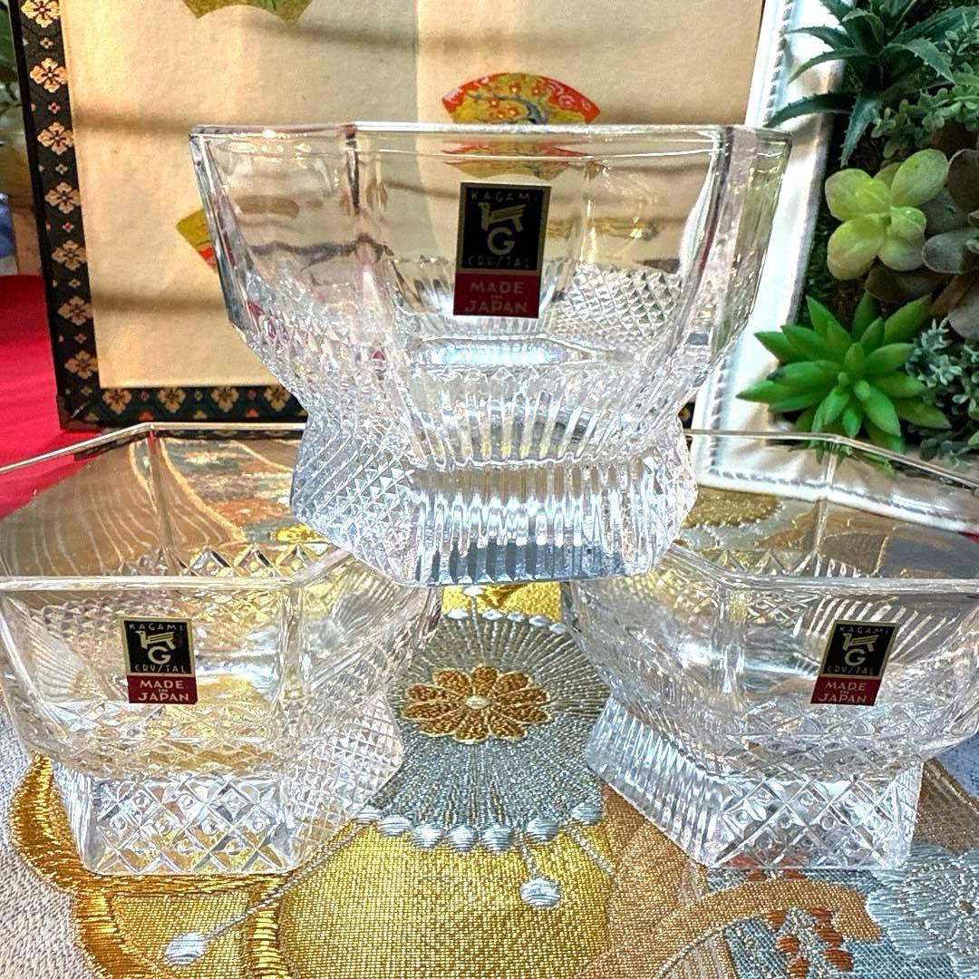 たち吉赤絵　菱型中鉢　角皿　茶碗蒸し　高台クリスタル　加賀金箔　No.3-32