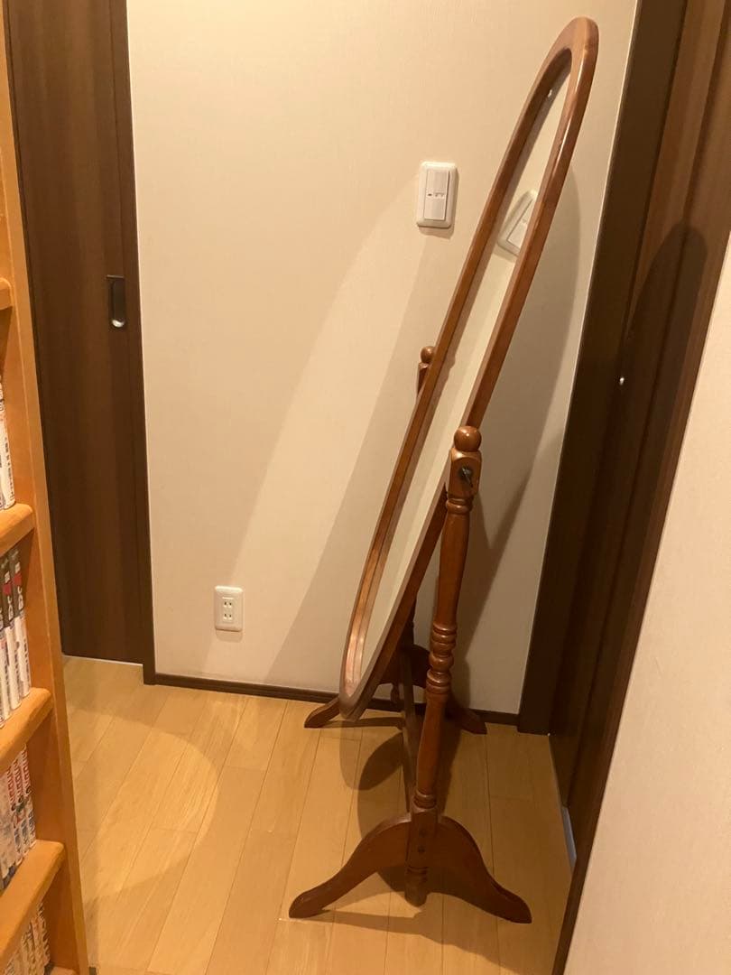 【木製フレーム全身鏡】 据え置きタイプ 両足付き【交渉歓迎】