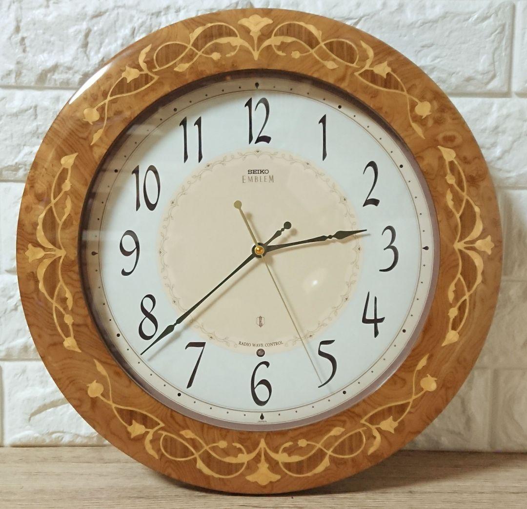 SEIKO EMBLEM セイコー エンブレム 木象嵌 電波式 壁掛け時計