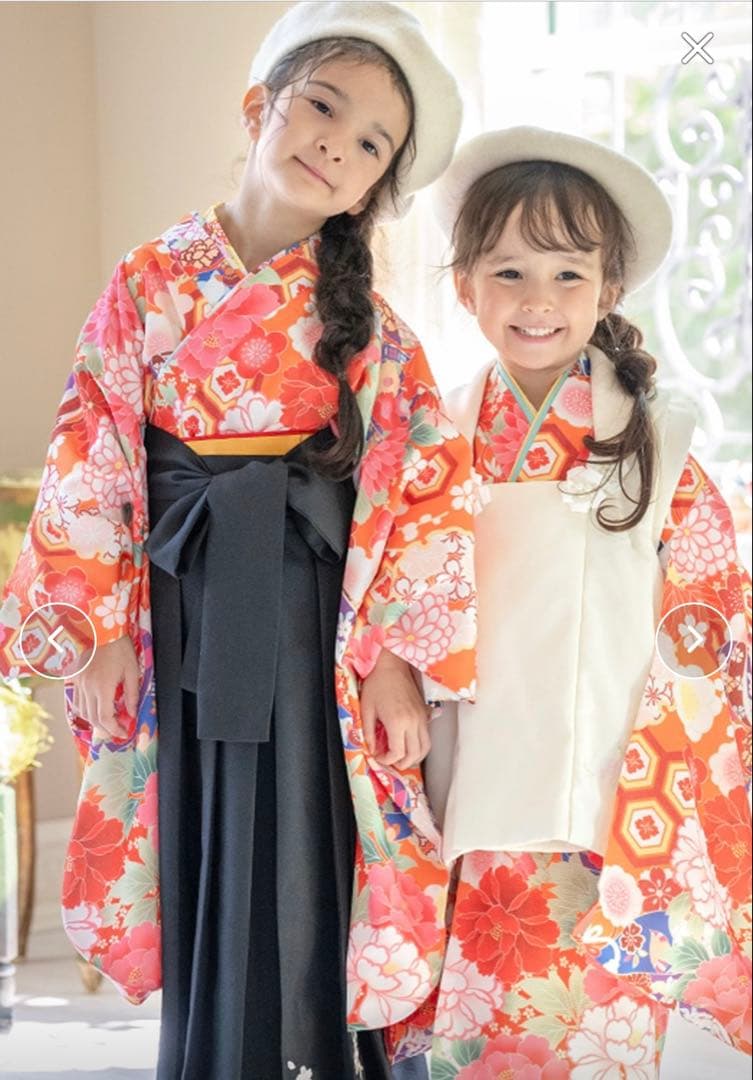 美品赤と花柄の着物ドレスセット（被布　長襦袢　着物）