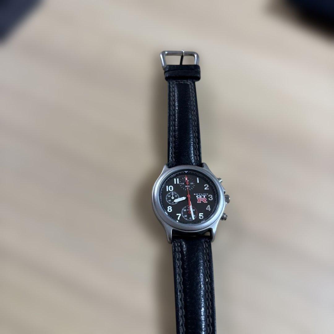 Nissan GTRクロノグラフ ブラックレザー腕時計