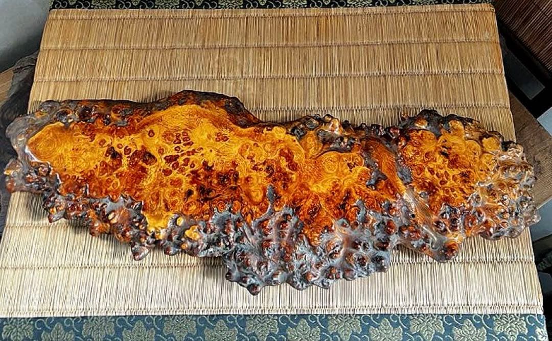 天然時代木 希少 横長 奥細 花梨 玉杢 瘤 四足 花台 香台 盆栽台 50㎝