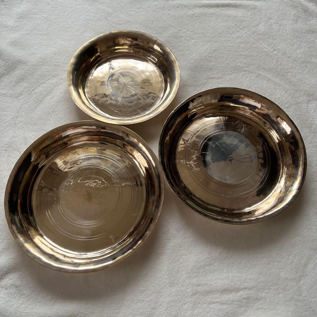 【ブロンズ プレート青銅 皿】ネパール産タカリ皿3枚セット 新品未使用