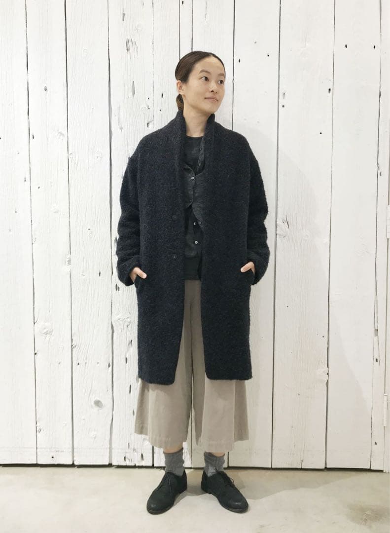 現行♡pas de calais レトロパイルインレーコート ノーカラー ウール