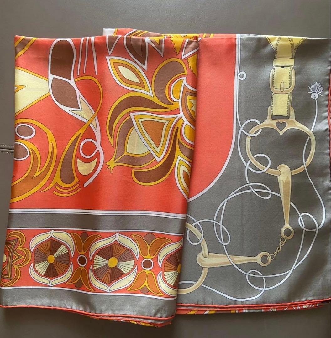 エルメス カレ140 FOLKLORE フォルクロール シルク オレンジ