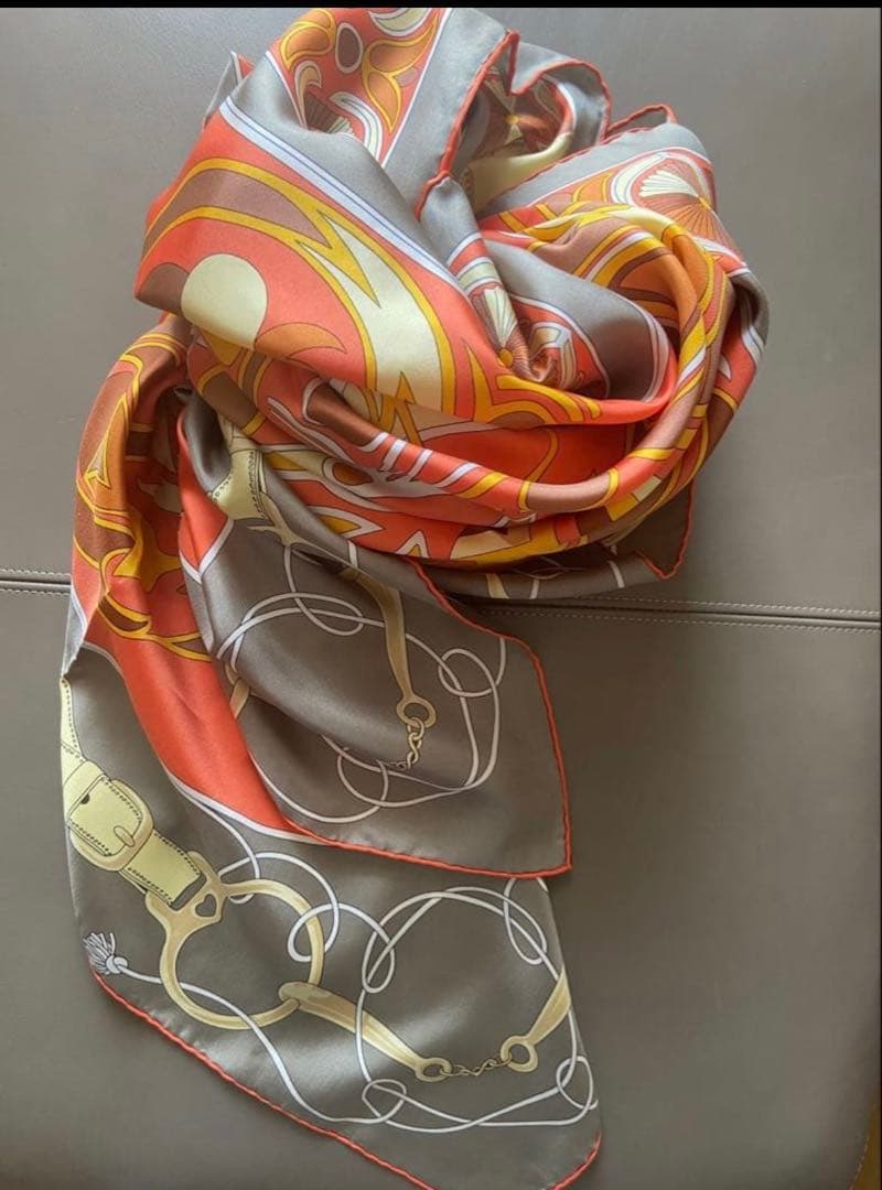 エルメス カレ140 FOLKLORE フォルクロール シルク オレンジ