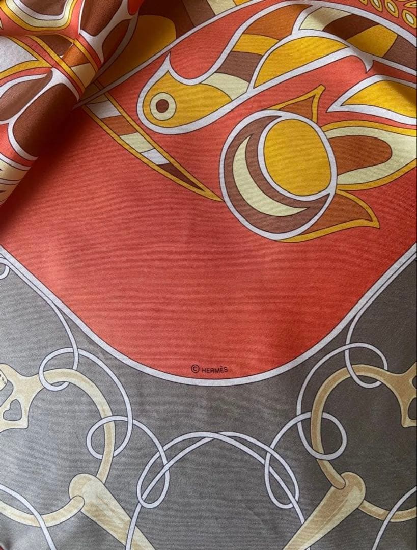 エルメス カレ140 FOLKLORE フォルクロール シルク オレンジ