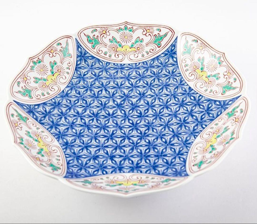 縁起物 新品 有田焼 其泉 盛皿 大皿 色鍋島 麻の葉地紋 桔梗縁