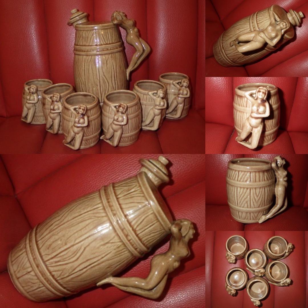 50'S★ピンナップガール★デカンタ マグカップ セット★ビンテージ★アート