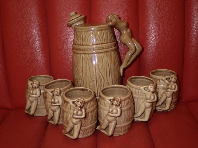 50'S★ピンナップガール★デカンタ マグカップ セット★ビンテージ★アート