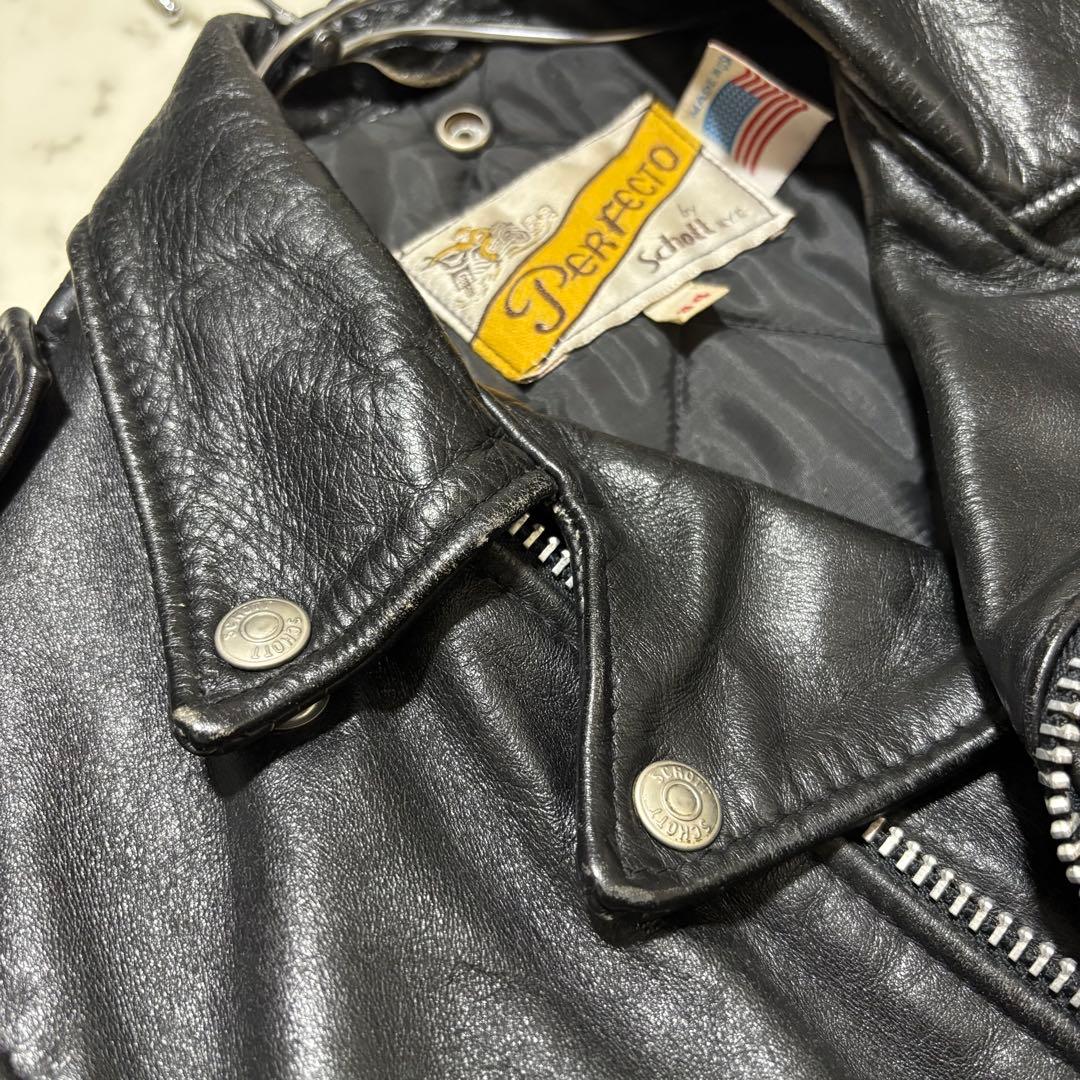 【牛タグ移行期】80s Schott 618希少シ ボ革個体 ライダース 34