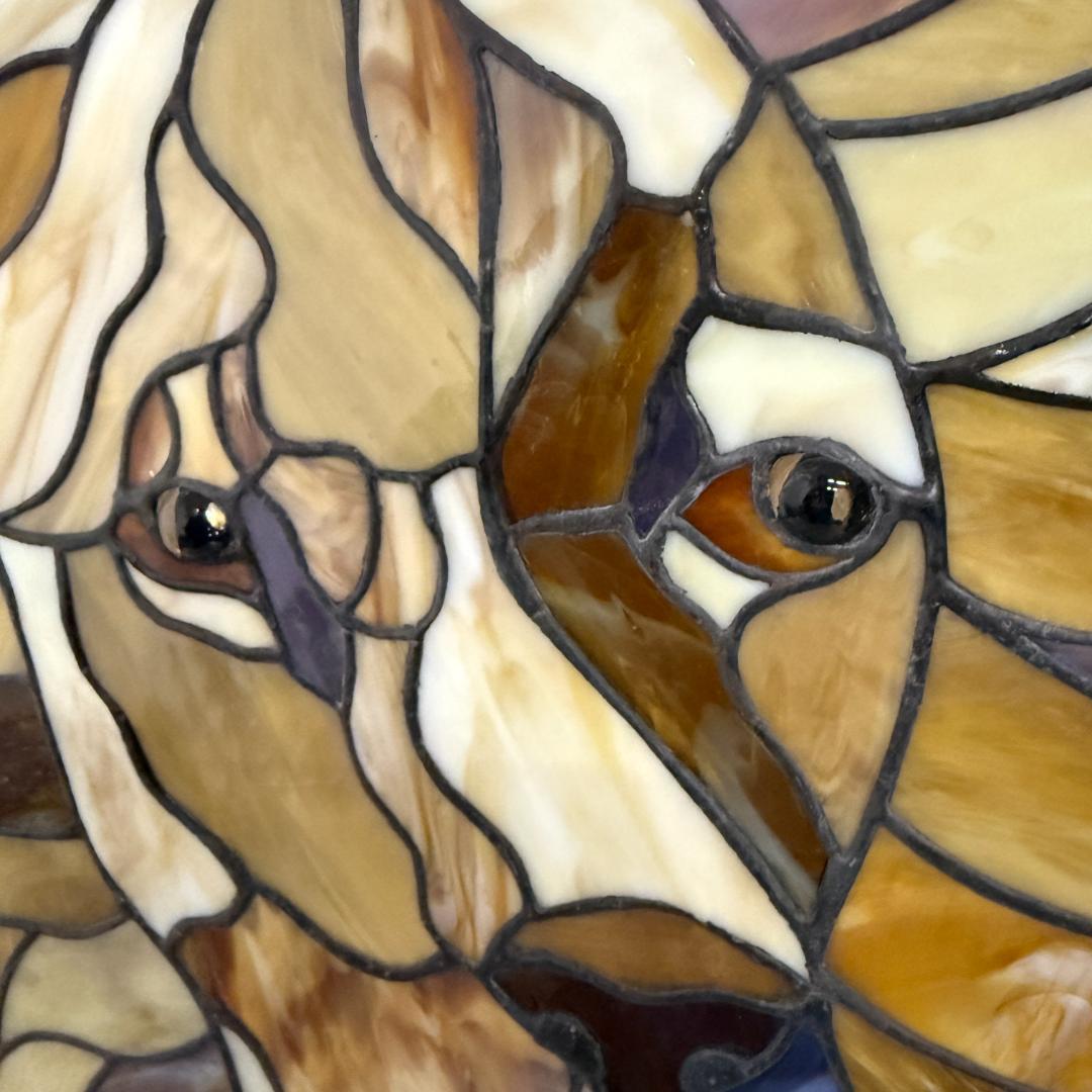 特大54cm ヴィンテージ ステンドグラス ライオン パネル 縁起物 風水