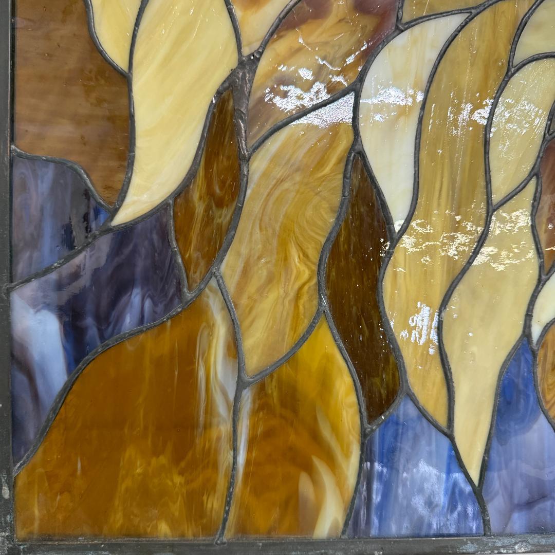 特大54cm ヴィンテージ ステンドグラス ライオン パネル 縁起物 風水