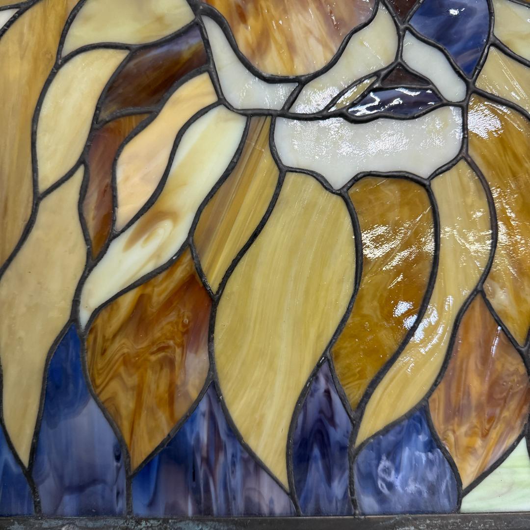 特大54cm ヴィンテージ ステンドグラス ライオン パネル 縁起物 風水