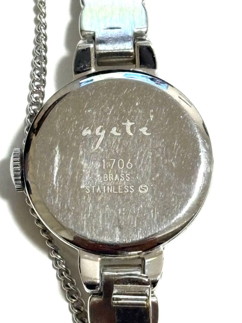 agete アガット腕時計　レディース　黒文字盤　金属ベルト　電池交換済み