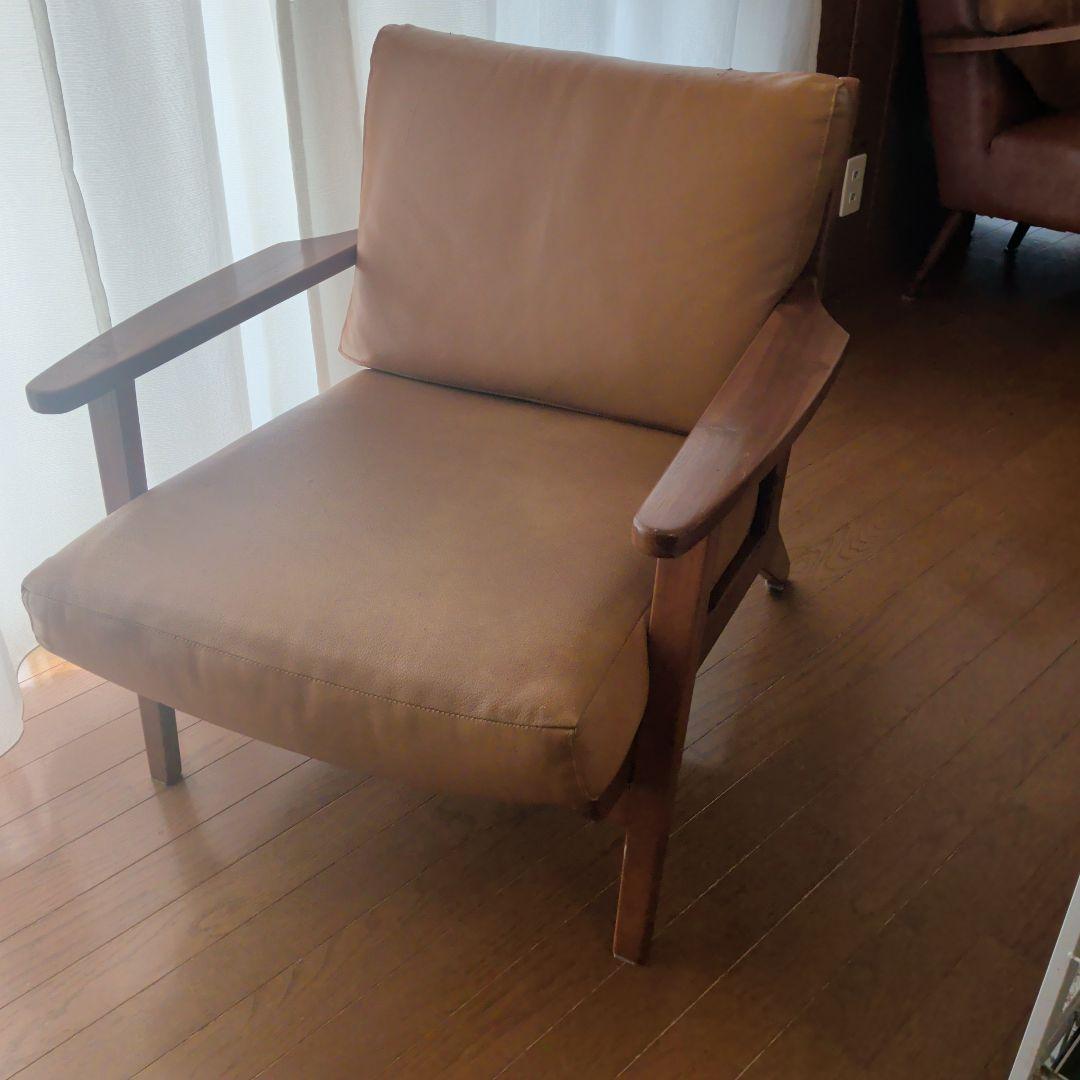 ブラウンレザー調 1人掛けソファ