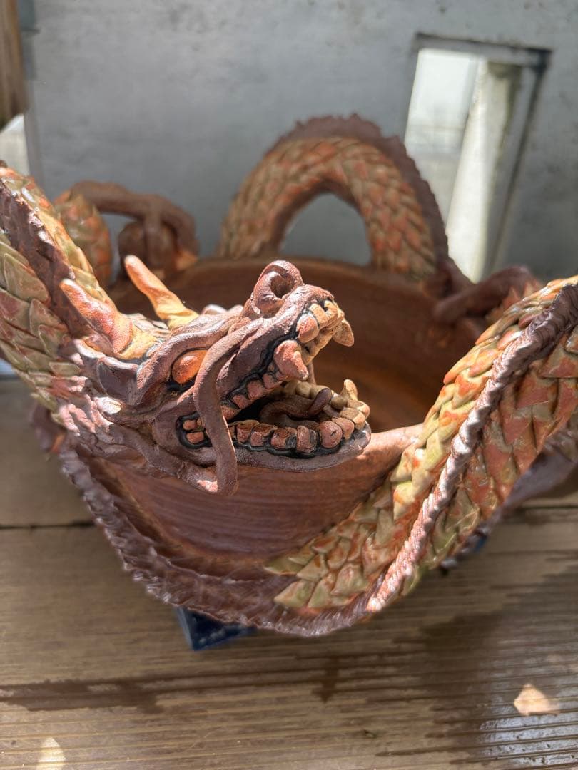 盆栽鉢　作家鉢　龍　浮彫　入手困難