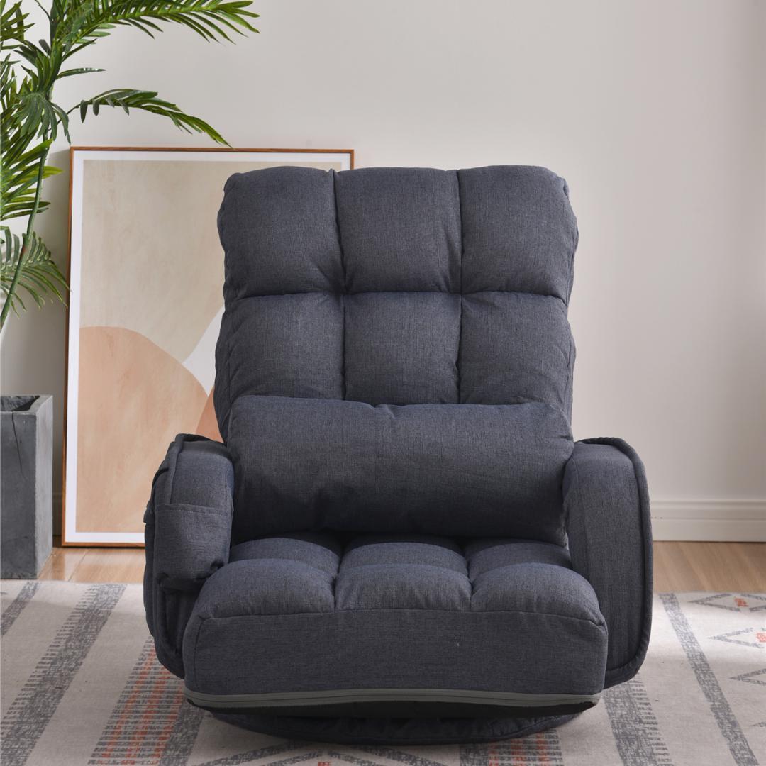 回転式座椅子肘掛けハイバック座いすリクライニング1人掛けソファー【ブルーグレ】