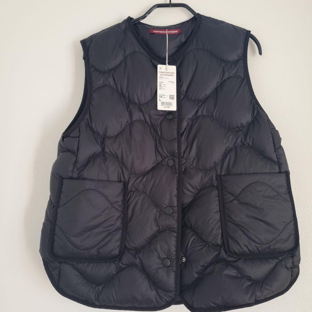 新品　ユニクロ　ブラック キルティングベスト L