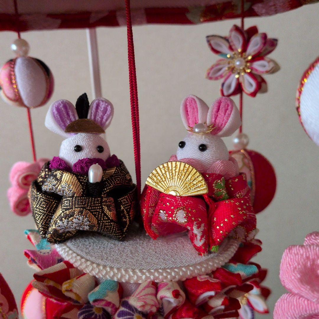 つまみ細工　吊るし雛　髪飾り付き　　お雛様　雛人形　赤系