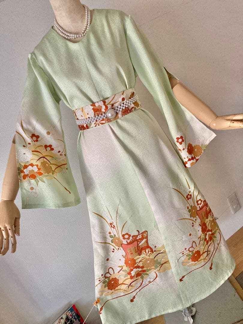 着物リメイクワンピース　M〜L