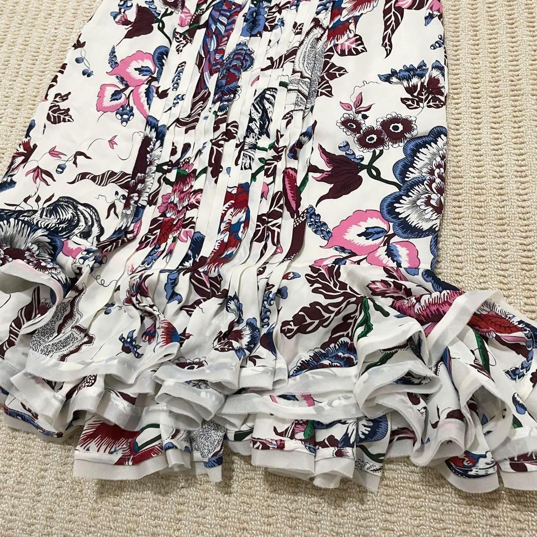 【極美品】トリーバーチ　プリーツ　フリル　フレア　ミドル丈スカート　花柄